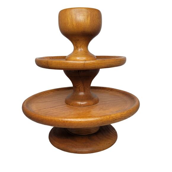 3 tier wood snack tray cheese MCM party Teak Vintage One Piece Centerpiece - Picture 1 of 6